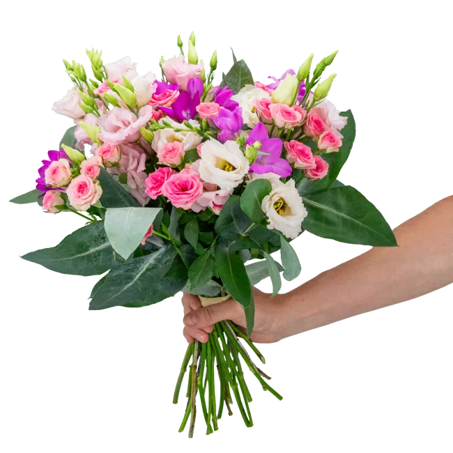 Flower of roses, freesias and lisianthus
